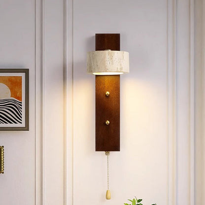 Farmhouse Travertine Walnut Iron LED Wall Sconce Lamp