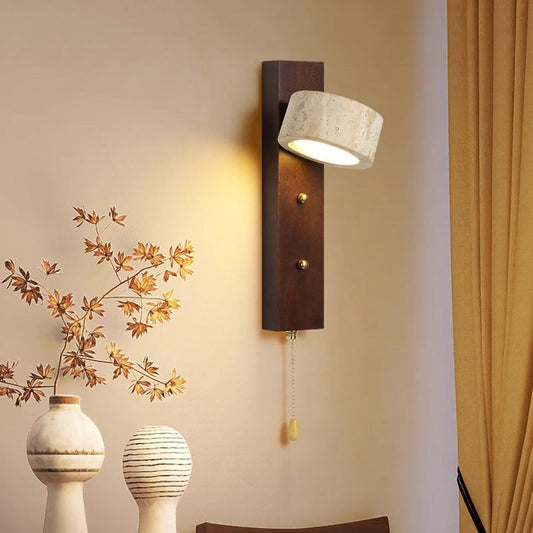 Farmhouse Travertine Walnut Iron LED Wall Sconce Lamp