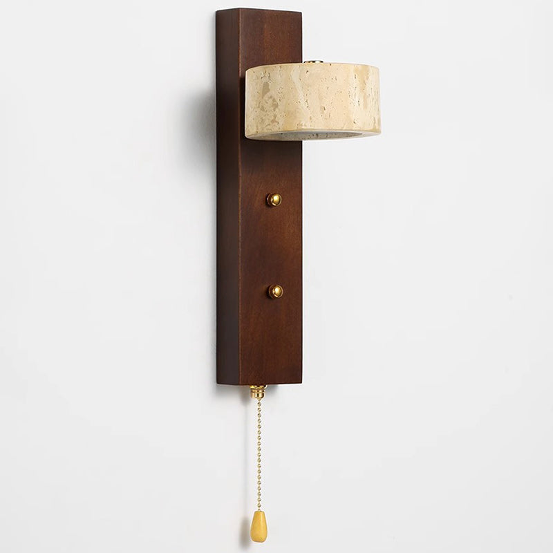 Farmhouse Travertine Walnut Iron LED Wall Sconce Lamp