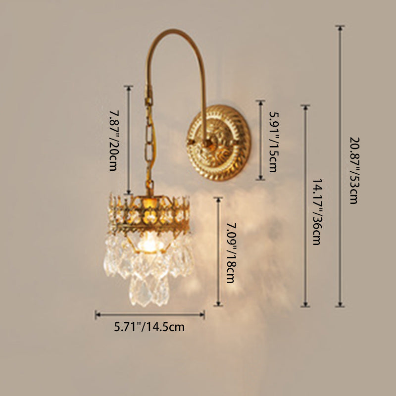 French Cylindrical Iron Crystal 1-Light Wall Scone Lamp