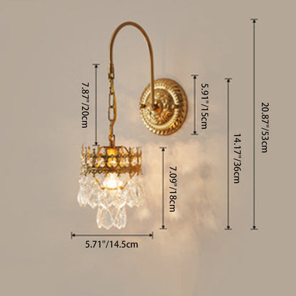 French Cylindrical Iron Crystal 1-Light Wall Scone Lamp