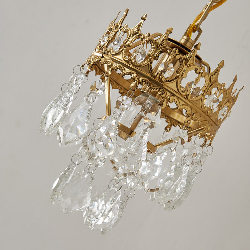 French Cylindrical Iron Crystal 1-Light Wall Scone Lamp