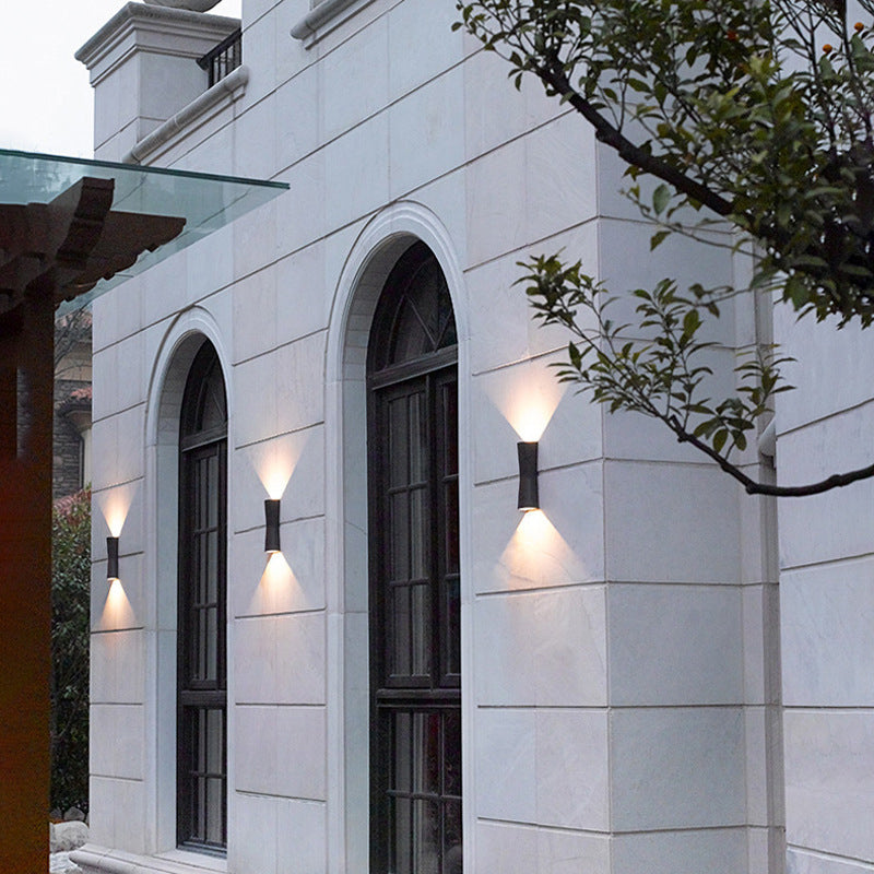 Outdoor Round Cylindrical Glass Iron LED Wall Scone Lamp