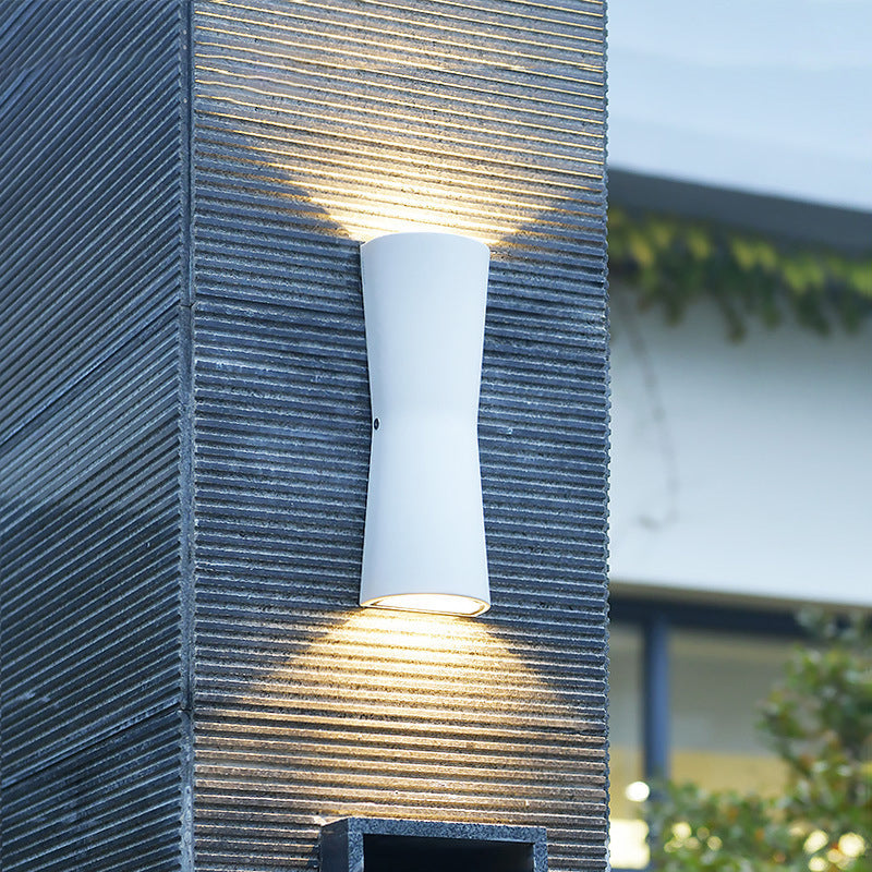 Outdoor Round Cylindrical Glass Iron LED Wall Scone Lamp