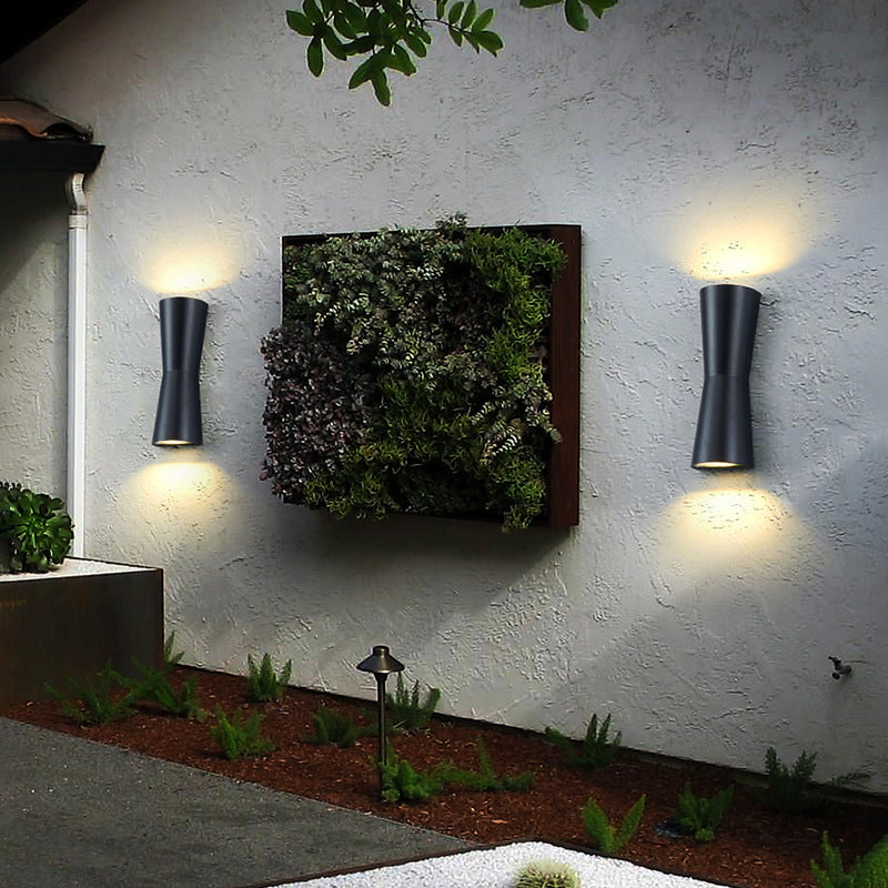 Outdoor Round Cylindrical Glass Iron LED Wall Scone Lamp