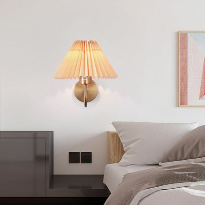 Round Cone Folding Fabric Iron 1-Light Wall Sconce Lamp