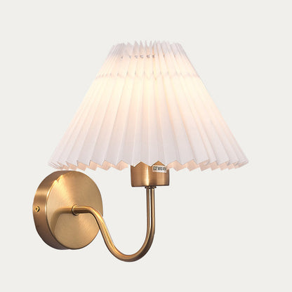 Round Cone Folding Fabric Iron 1-Light Wall Sconce Lamp