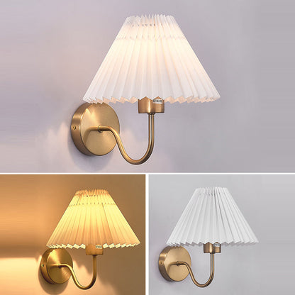 Round Cone Folding Fabric Iron 1-Light Wall Sconce Lamp
