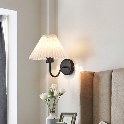 Round Cone Folding Fabric Iron 1-Light Wall Sconce Lamp