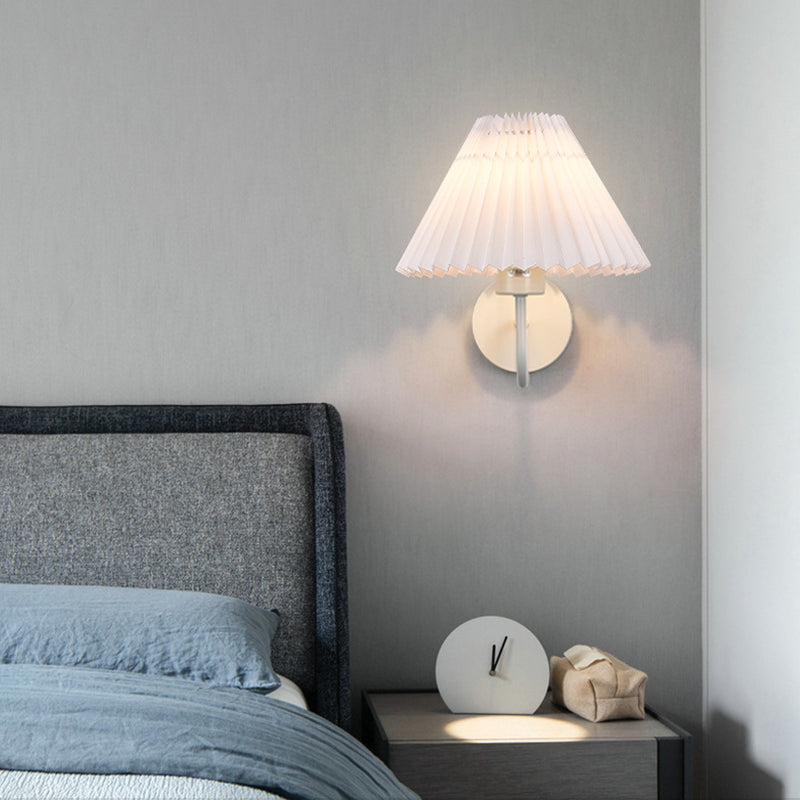 Round Cone Folding Fabric Iron 1-Light Wall Sconce Lamp