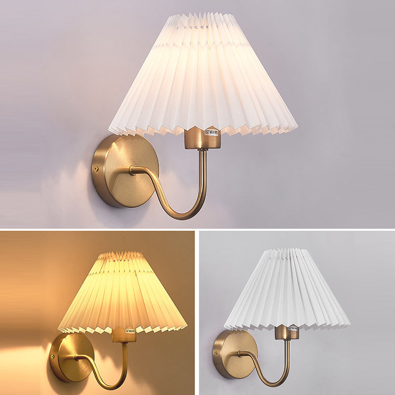 Round Cone Folding Fabric Iron 1-Light Wall Sconce Lamp