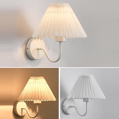 Round Cone Folding Fabric Iron 1-Light Wall Sconce Lamp