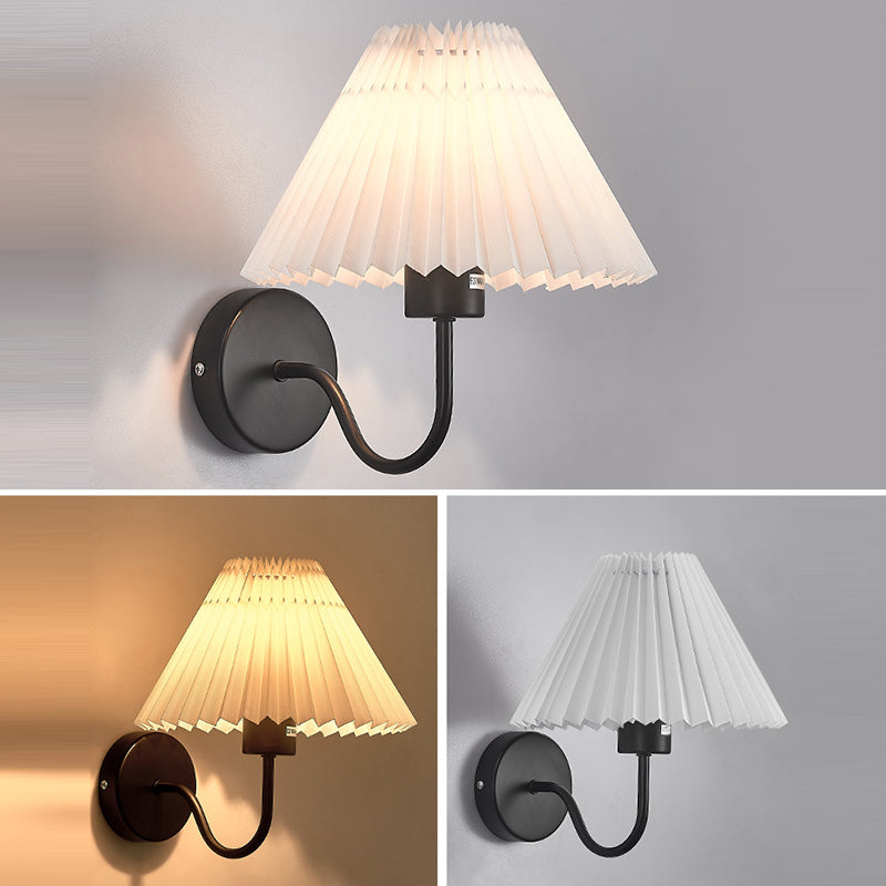 Round Cone Folding Fabric Iron 1-Light Wall Sconce Lamp