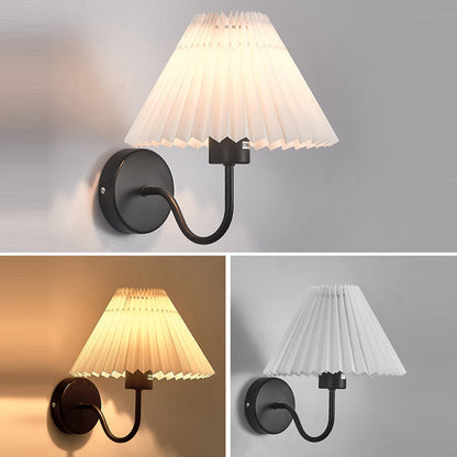 Round Cone Folding Fabric Iron 1-Light Wall Sconce Lamp