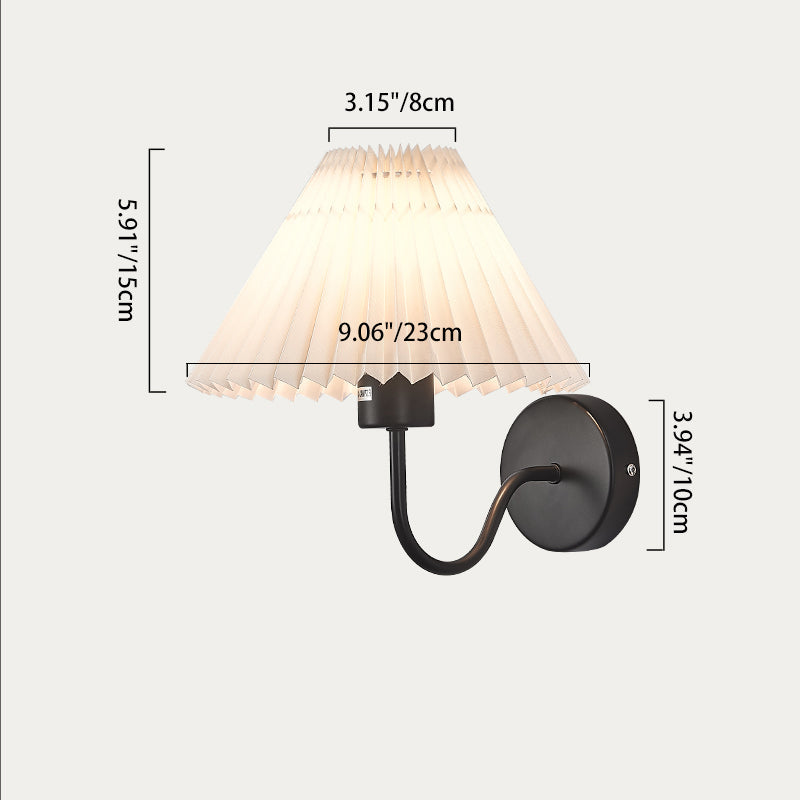 Round Cone Folding Fabric Iron 1-Light Wall Sconce Lamp