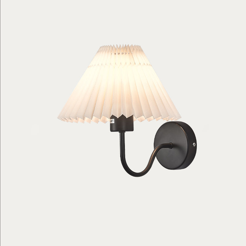 Round Cone Folding Fabric Iron 1-Light Wall Sconce Lamp