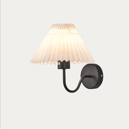 Round Cone Folding Fabric Iron 1-Light Wall Sconce Lamp