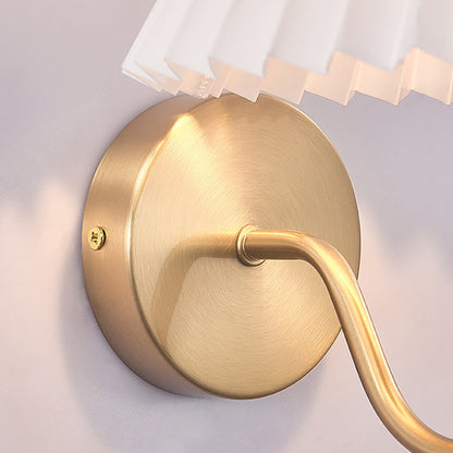 Round Cone Folding Fabric Iron 1-Light Wall Sconce Lamp