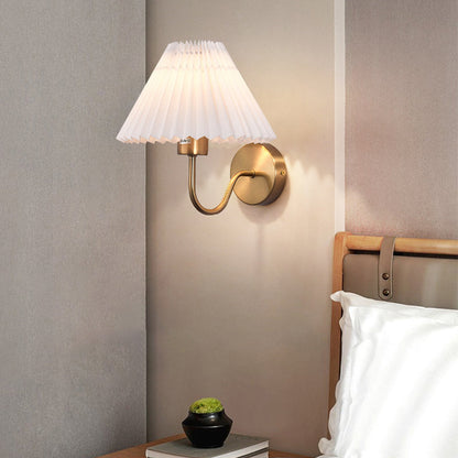 Round Cone Folding Fabric Iron 1-Light Wall Sconce Lamp