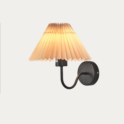 Round Cone Folding Fabric Iron 1-Light Wall Sconce Lamp