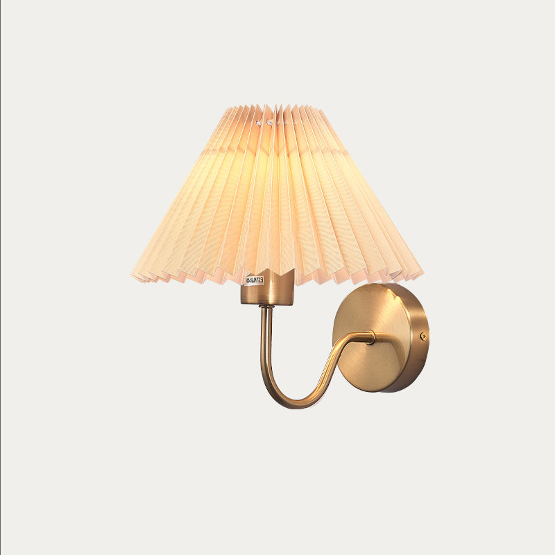Round Cone Folding Fabric Iron 1-Light Wall Sconce Lamp