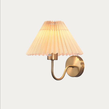 Round Cone Folding Fabric Iron 1-Light Wall Sconce Lamp