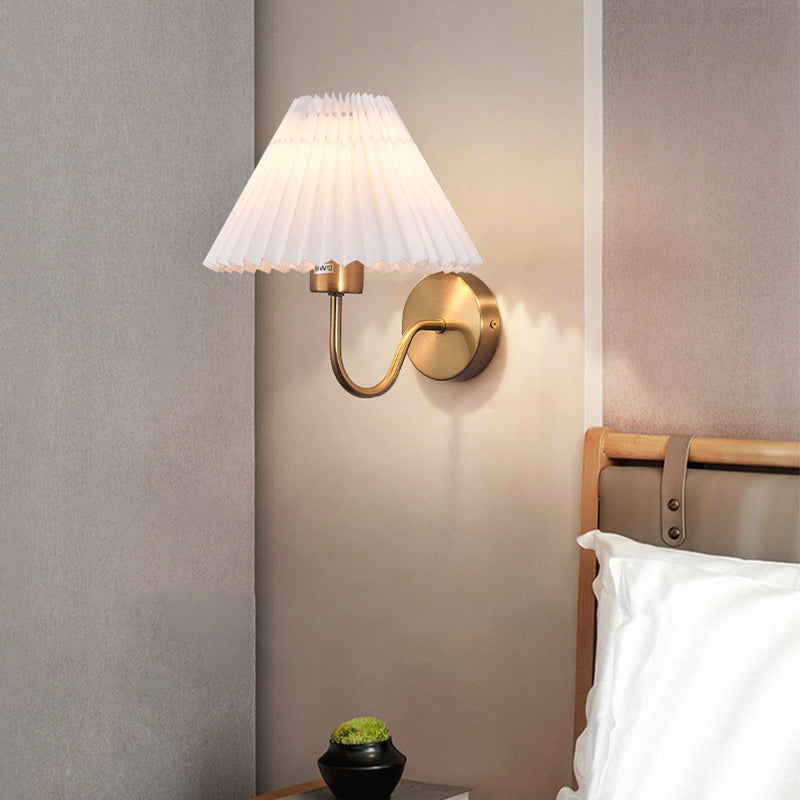 Round Cone Folding Fabric Iron 1-Light Wall Sconce Lamp