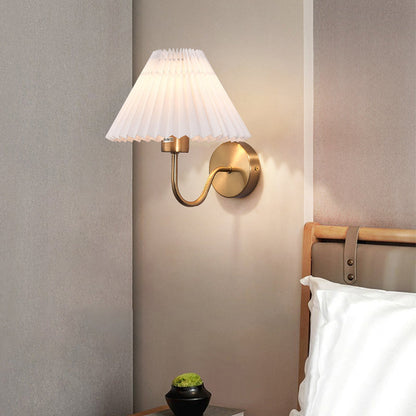 Round Cone Folding Fabric Iron 1-Light Wall Sconce Lamp