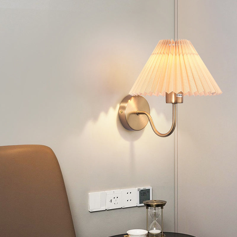 Round Cone Folding Fabric Iron 1-Light Wall Sconce Lamp