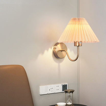 Round Cone Folding Fabric Iron 1-Light Wall Sconce Lamp