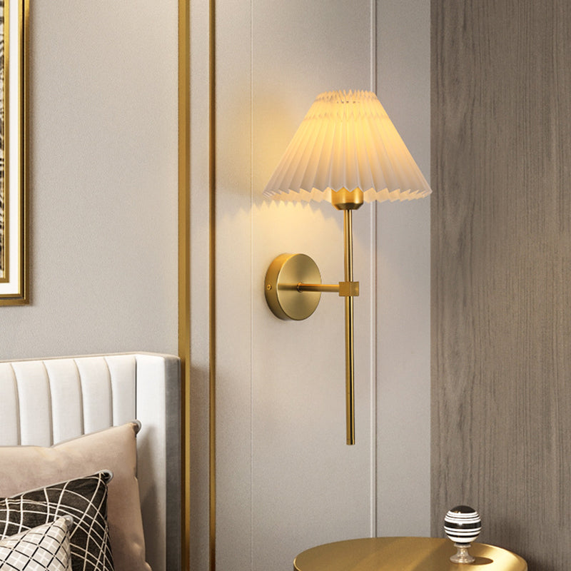 Cone Long Pole Iron Fabric 1-Light Wall Sconce Lamp