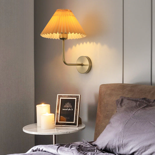 Round Pleated Iron Fabric 1-Light Wall Sconce Lamp
