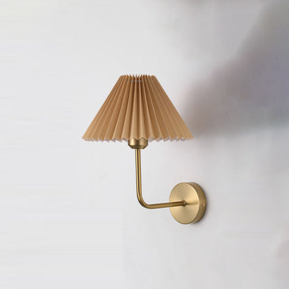 Round Pleated Iron Fabric 1-Light Wall Sconce Lamp