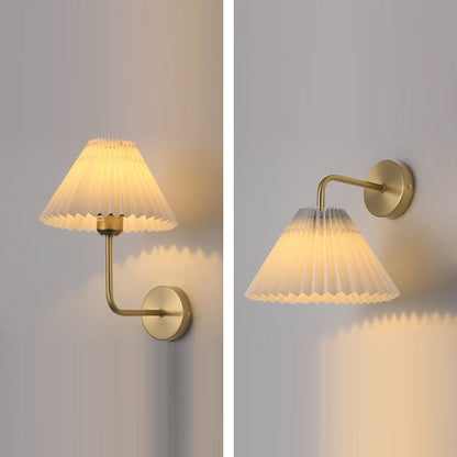 Round Pleated Iron Fabric 1-Light Wall Sconce Lamp