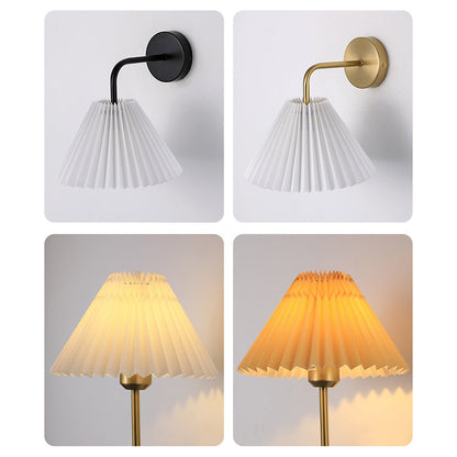 Round Pleated Iron Fabric 1-Light Wall Sconce Lamp