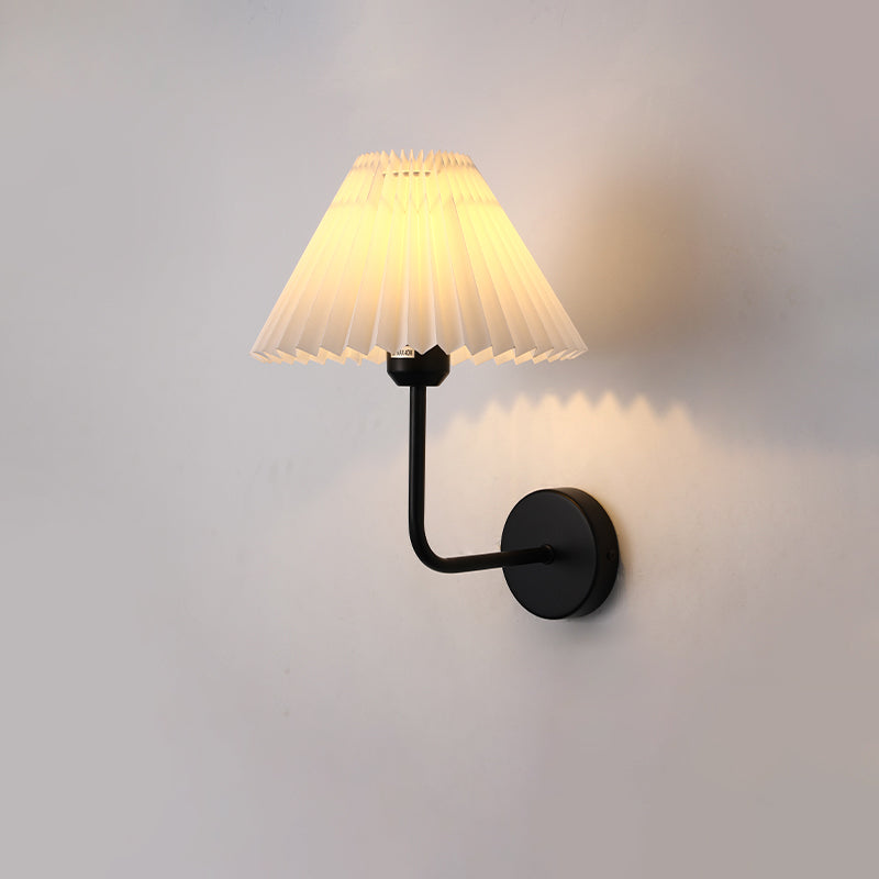 Round Pleated Iron Fabric 1-Light Wall Sconce Lamp