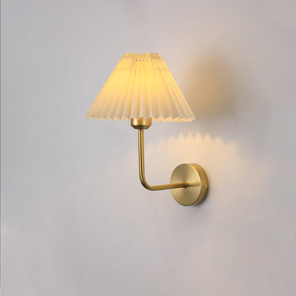 Round Pleated Iron Fabric 1-Light Wall Sconce Lamp