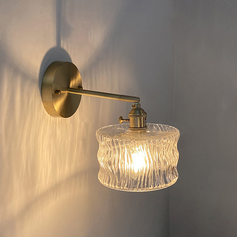 Round Cylinder Willow Glass Brass 1-Light Wall Sconce Lamp