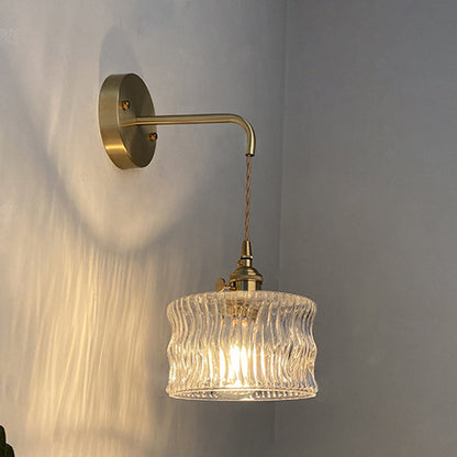 Round Cylinder Willow Glass Brass 1-Light Wall Sconce Lamp