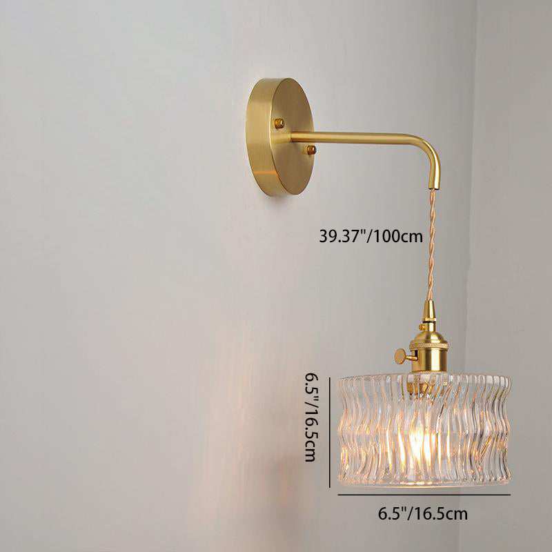 Round Cylinder Willow Glass Brass 1-Light Wall Sconce Lamp