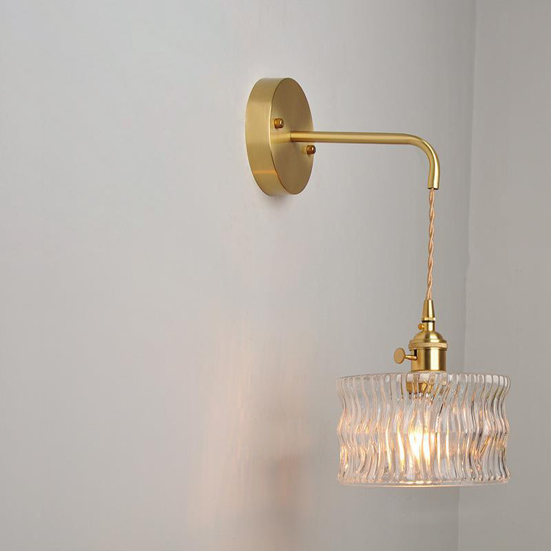 Round Cylinder Willow Glass Brass 1-Light Wall Sconce Lamp