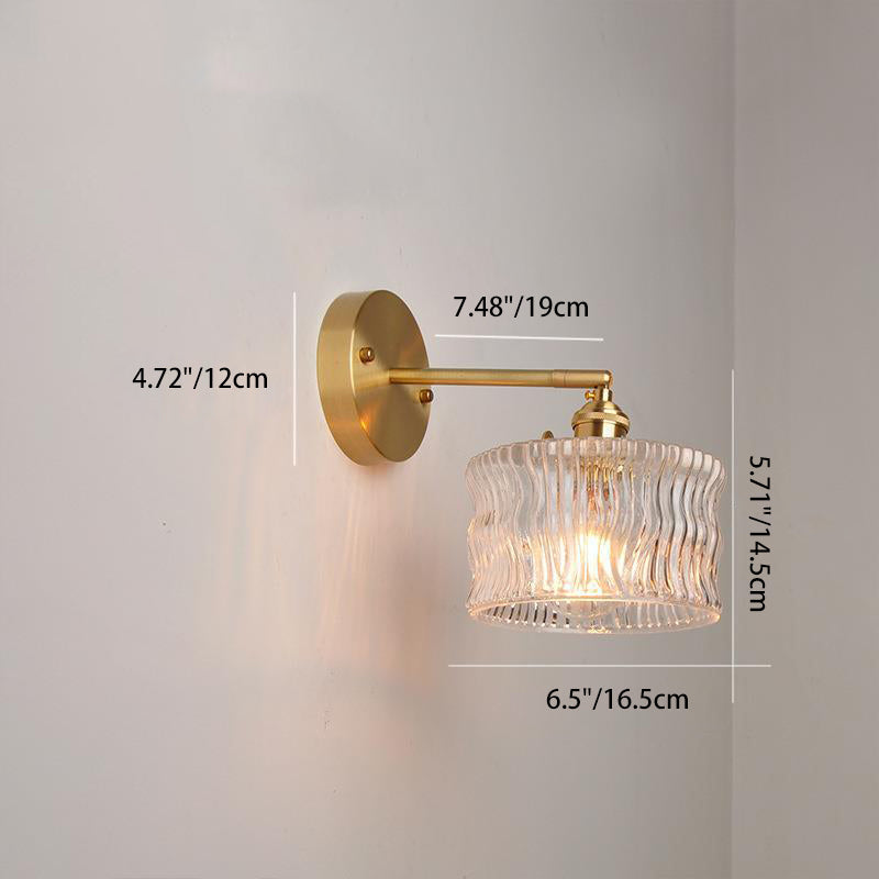 Round Cylinder Willow Glass Brass 1-Light Wall Sconce Lamp