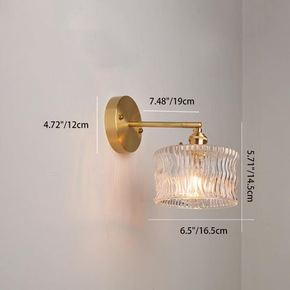 Round Cylinder Willow Glass Brass 1-Light Wall Sconce Lamp