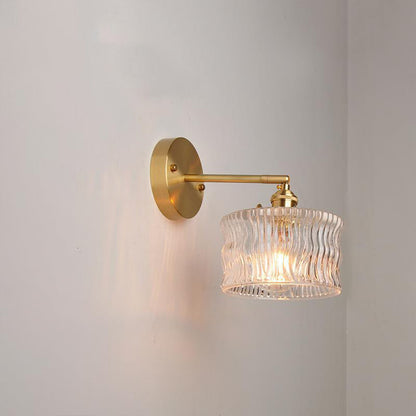 Round Cylinder Willow Glass Brass 1-Light Wall Sconce Lamp