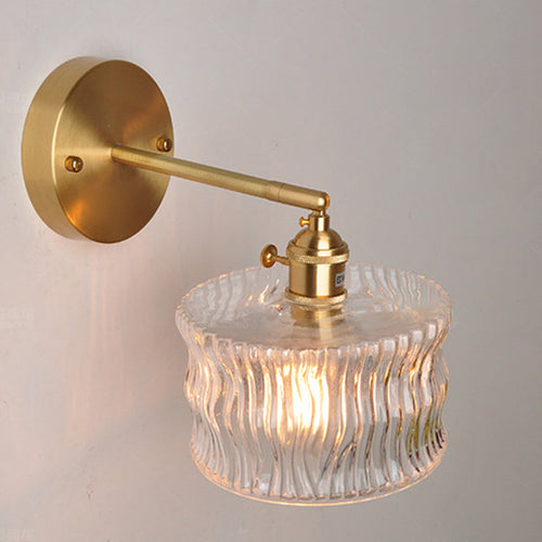 Round Cylinder Willow Glass Brass 1-Light Wall Sconce Lamp