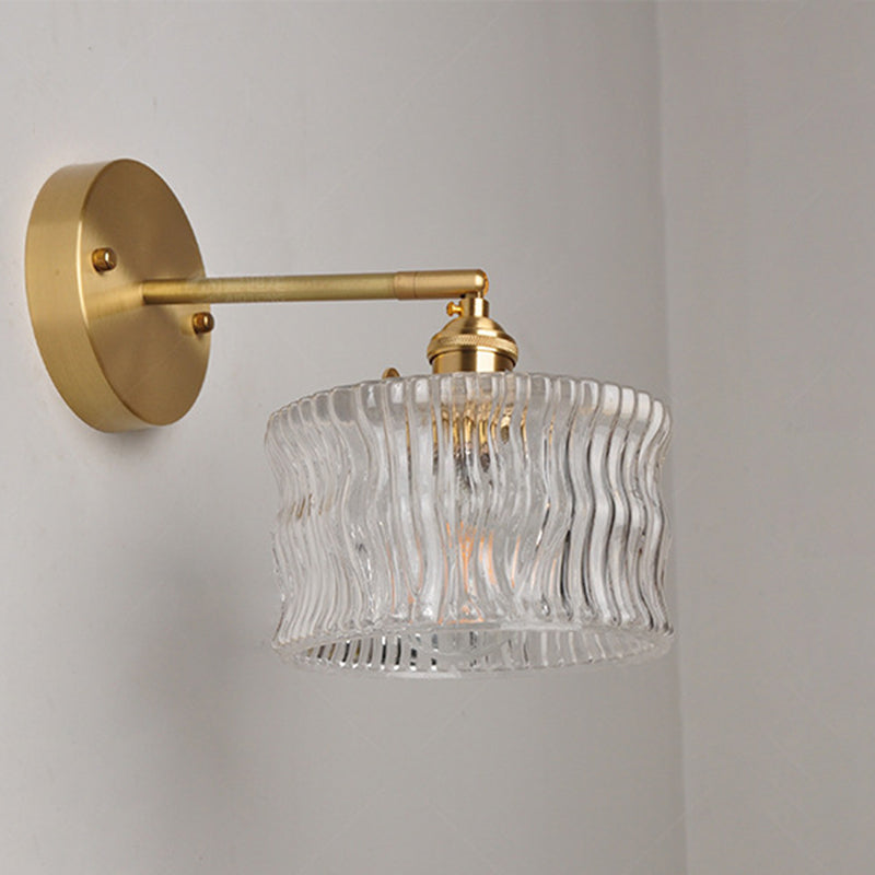 Round Cylinder Willow Glass Brass 1-Light Wall Sconce Lamp