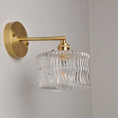 Round Cylinder Willow Glass Brass 1-Light Wall Sconce Lamp