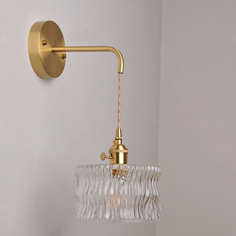 Round Cylinder Willow Glass Brass 1-Light Wall Sconce Lamp