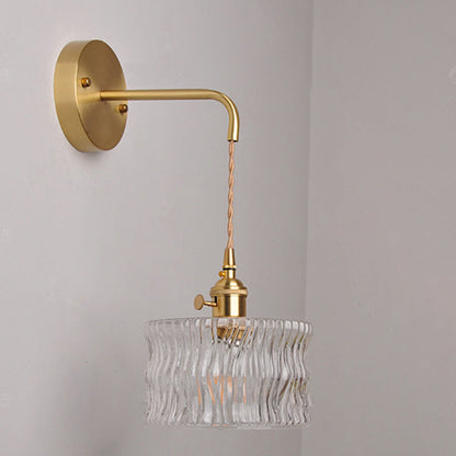 Round Cylinder Willow Glass Brass 1-Light Wall Sconce Lamp