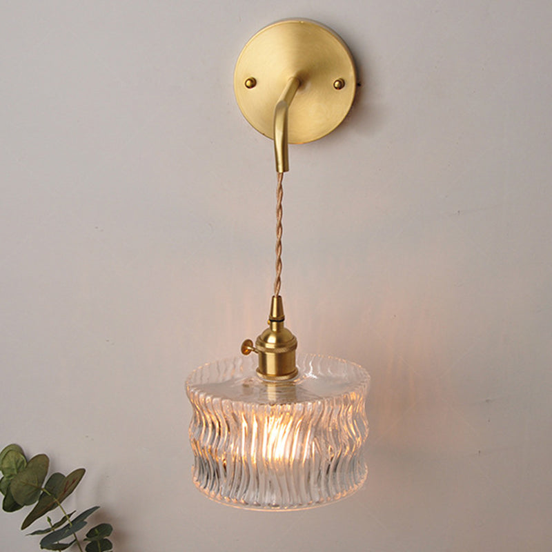 Round Cylinder Willow Glass Brass 1-Light Wall Sconce Lamp